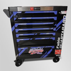 Servante Atelier Brumann Déco FABIO QUARTARARO YAMAHA EDITION 8 tiroirs 6 remplis + placard latéral